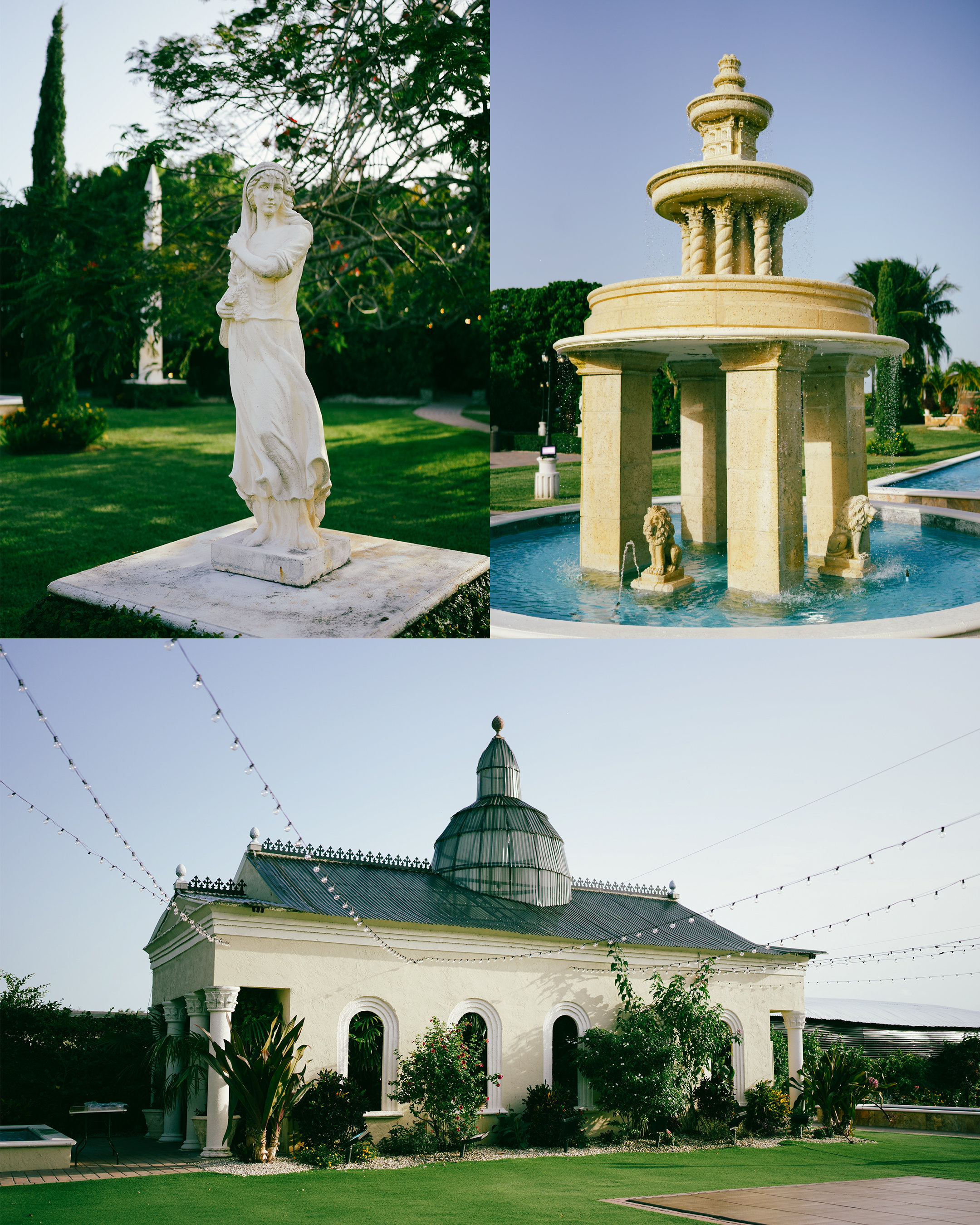Scenic wide shot of the Villa Toscana Miami wedding venue at sunset